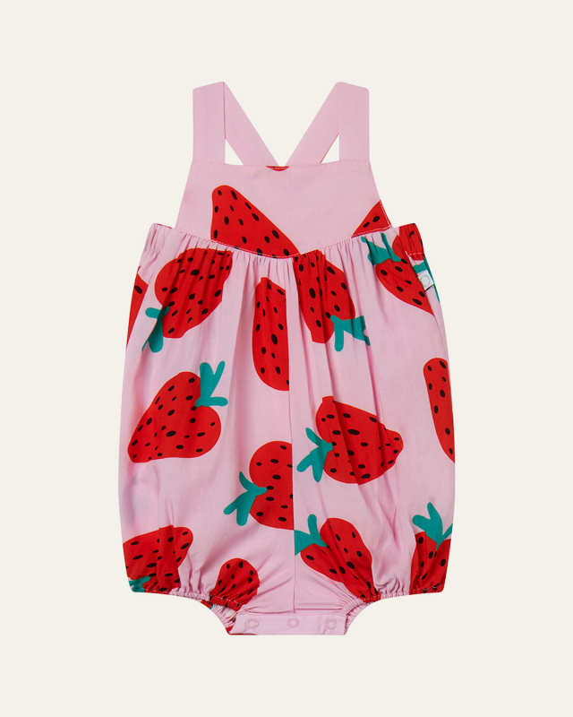 Girl's Strappy Strawberry-Print Bodysuit, Size 3M-18
